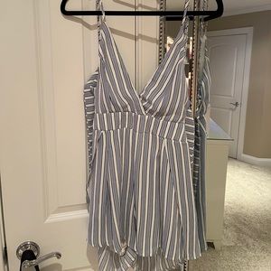 Blue white black stripped romper Medium
